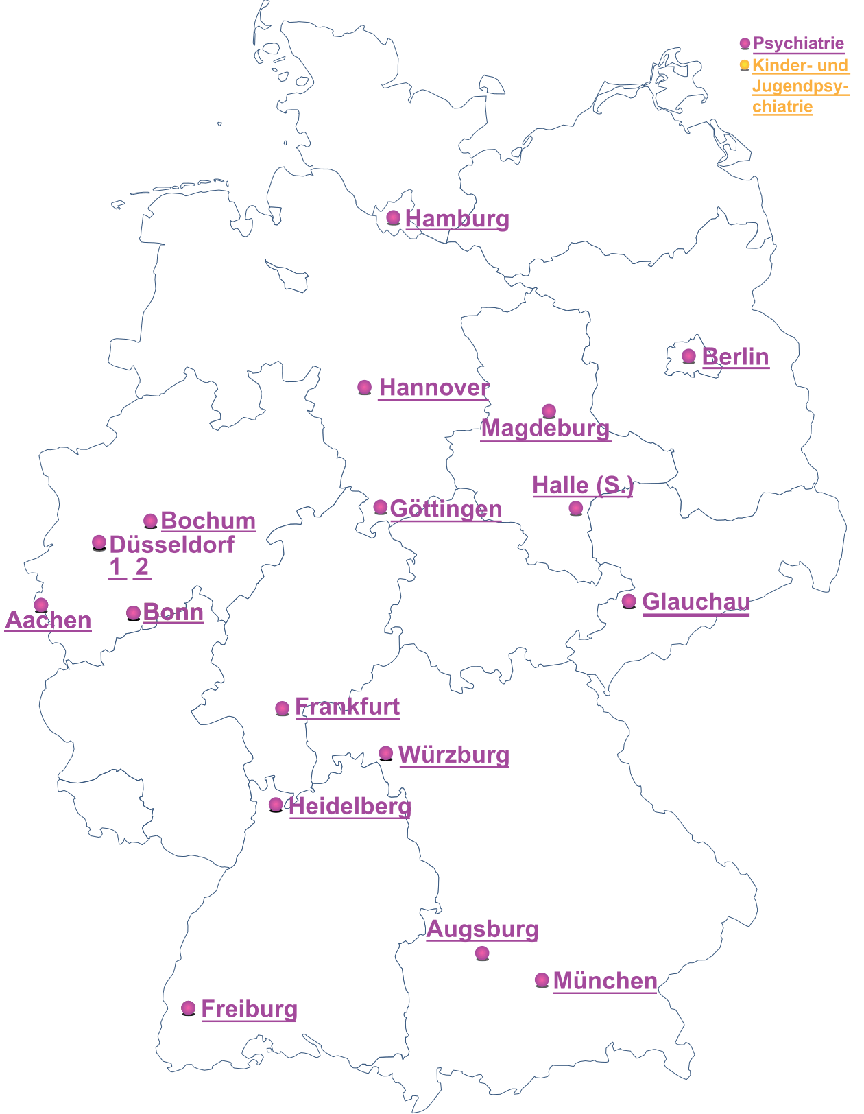 Landkarte mit den Zentren